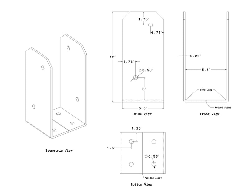 Post Base - 5.5 inch x 5.5 inch x 12 inch tall