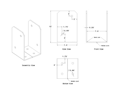 Post Base - 7.5 inch x 7.5 inch x 12 inch tall
