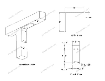 Stainless Steel Angle Bracket for 4 inch Beams