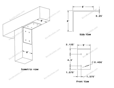 Stainless Steel Angle Bracket for 6 inch Beams