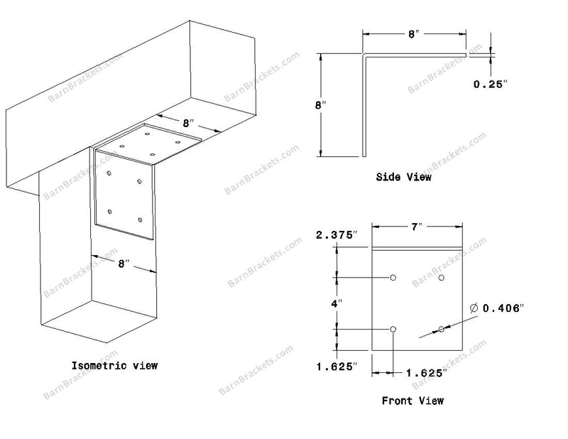 Stainless Steel Angle Bracket for 8 inch Beams