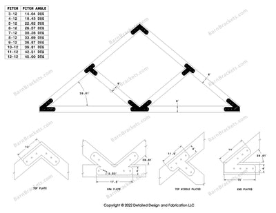 4 inch V style timber truss bracket set  for a 10-12 pitch roof with chamfered ends.