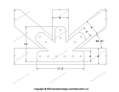 Fan Brackets for 6 inch beams - 4 inch Regular centered joint - Chamfered - Centered style holes - BarnBrackets.com