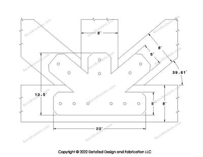 Fan Brackets for 8 inch beams - 5 inch Regular centered joint - Chamfered - Centered style holes - BarnBrackets.com