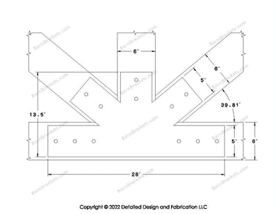 Fan Brackets for 6 inch beams - 5 inch Wide centered joint - Square - Centered style holes - BarnBrackets.com