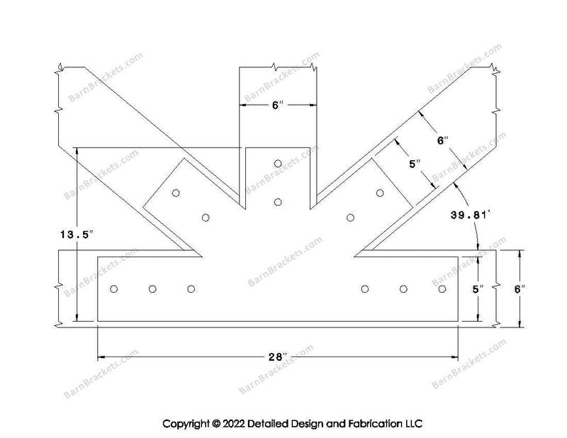 Fan Brackets for 6 inch beams - 5 inch Wide centered joint - Square - Centered style holes - BarnBrackets.com