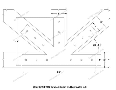 Fan Brackets for 6 inch beams - 4 inch Large centered joint - Square - Centered style holes - BarnBrackets.com