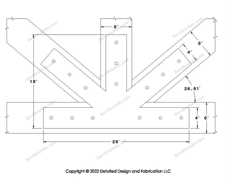 Fan Brackets for 6 inch beams - 4 inch Large centered joint - Square - Centered style holes - BarnBrackets.com