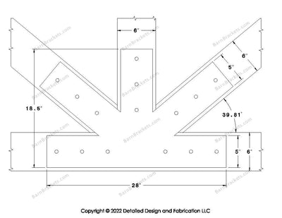 Fan Brackets for 6 inch beams - 5 inch Large centered joint - Square - Centered style holes - BarnBrackets.com