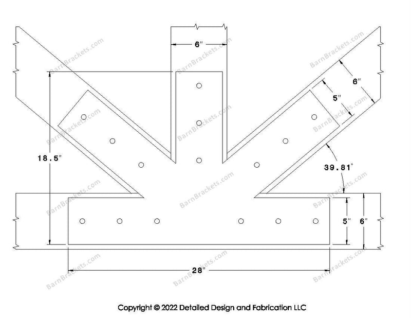 Fan Brackets for 6 inch beams - 5 inch Large centered joint - Square - Centered style holes - BarnBrackets.com