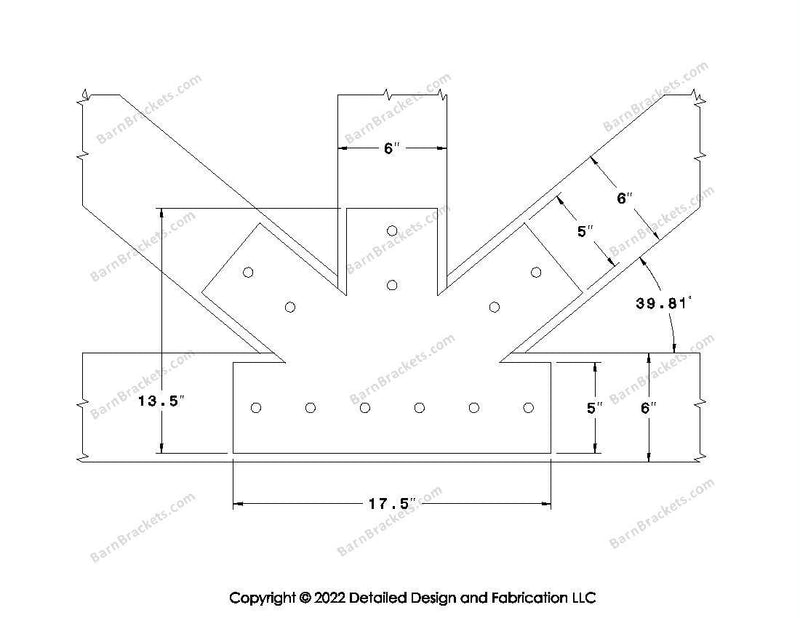 Fan Brackets for 6 inch beams - 5 inch Regular centered joint - Square - Centered style holes - BarnBrackets.com