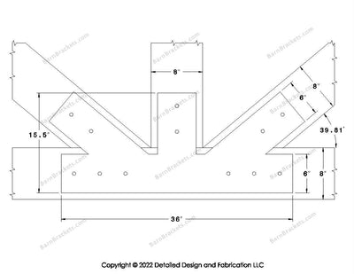 Fan Brackets for 8 inch beams - 6 inch Regular offset bottom joint - Square - Centered style holes - BarnBrackets.com