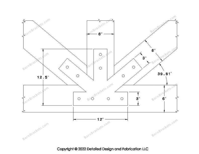 Fan Brackets for 6 inch beams - 3 inch Regular centered joint - Square - Centered style holes - BarnBrackets.com