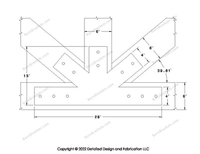 Fan Brackets for 6 inch beams - 4 inch Wide centered joint - Square - Centered style holes - BarnBrackets.com