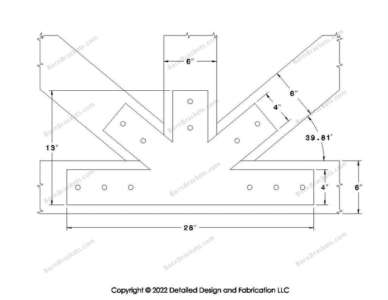 Fan Brackets for 6 inch beams - 4 inch Wide centered joint - Square - Centered style holes - BarnBrackets.com