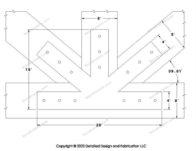 Fan Brackets for 8 inch beams - 4 inch Large centered joint - Square - Centered style holes - BarnBrackets.com