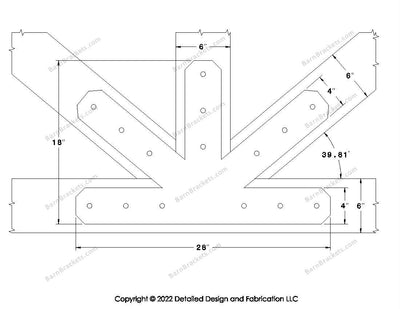 Fan Brackets for 6 inch beams - 4 inch Large centered joint - Chamfered - Centered style holes - BarnBrackets.com