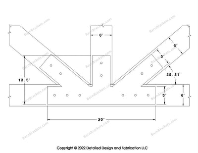 Fan Brackets for 6 inch beams - 5 inch Regular offset bottom joint - Square - Centered style holes - BarnBrackets.com