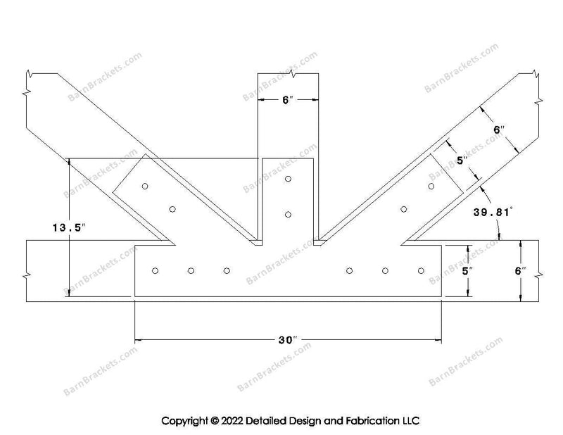 Fan Brackets for 6 inch beams - 5 inch Regular offset bottom joint - Square - Centered style holes - BarnBrackets.com