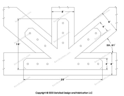 Fan Brackets for 8 inch beams - 4 inch Large centered joint - Chamfered - Centered style holes - BarnBrackets.com