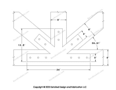 Fan Brackets for 6 inch beams - 3 inch Wide Centered joint - Square - Centered style holes - BarnBrackets.com