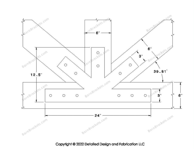 Fan Brackets for 6 inch beams - 3 inch Wide Centered joint - Square - Centered style holes - BarnBrackets.com