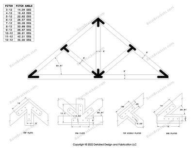 Steel timber truss bracket set for a 10/12 pitch roof.