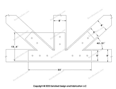 Fan Brackets for 6 inch beams - 5 inch Regular offset bottom joint - Square - Centered style holes - BarnBrackets.com