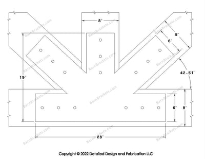 Fan Brackets for 8 inch beams - 6 inch Large centered joint - Square - Centered style holes - BarnBrackets.com