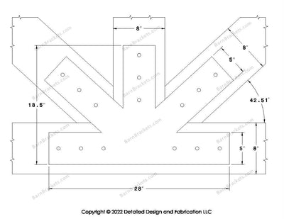 Fan Brackets for 8 inch beams - 5 inch Large centered joint - Square - Centered style holes - BarnBrackets.com