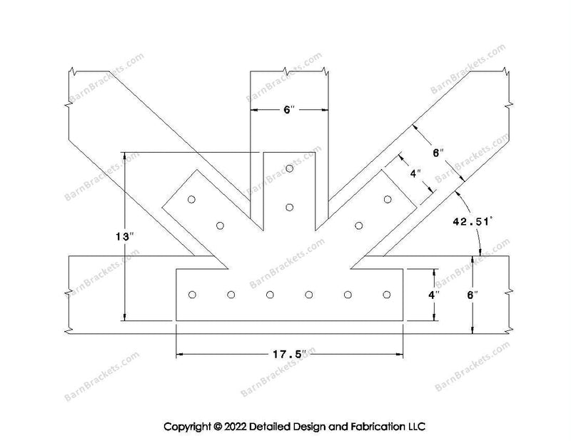 Fan Brackets for 6 inch beams - 4 inch Regular centered joint - Square - Centered style holes - BarnBrackets.com