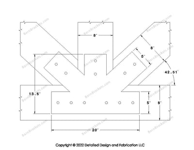 Fan Brackets for 8 inch beams - 5 inch Regular centered joint - Square - Centered style holes - BarnBrackets.com