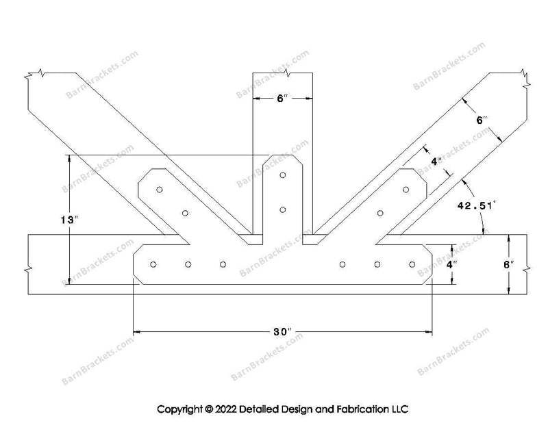 Fan Brackets for 6 inch beams - 4 inch Regular offset bottom joint - Chamfered - Centered style holes - BarnBrackets.com