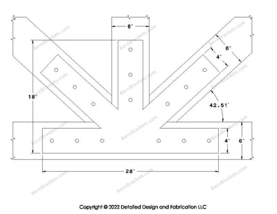 Fan Brackets for 6 inch beams - 4 inch Large centered joint - Square - Centered style holes - BarnBrackets.com