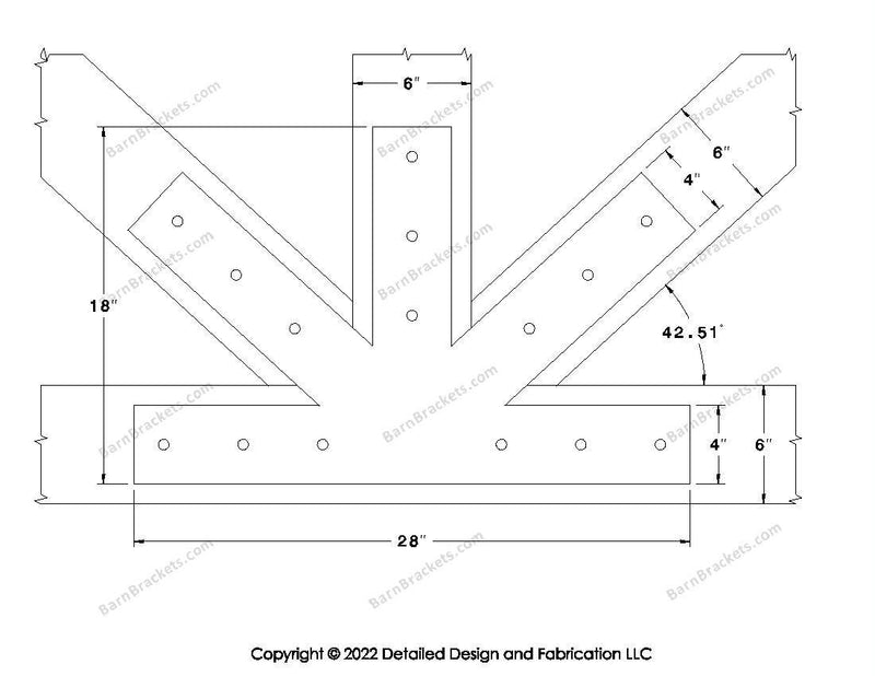 Fan Brackets for 6 inch beams - 4 inch Large centered joint - Square - Centered style holes - BarnBrackets.com