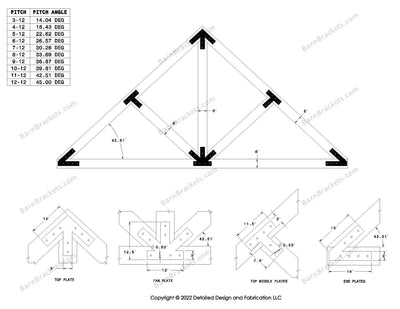 Steel post and beam truss bracket set for a 11/12 pitch roof.