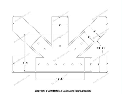 Fan Brackets for 6 inch beams - 5 inch Regular centered joint - Square - Centered style holes - BarnBrackets.com