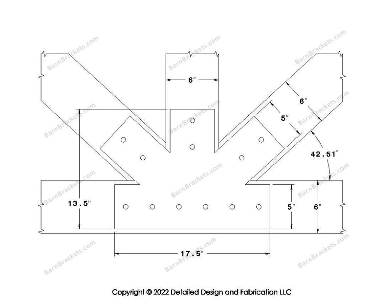 Fan Brackets for 6 inch beams - 5 inch Regular centered joint - Square - Centered style holes - BarnBrackets.com