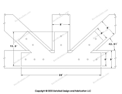 Fan Brackets for 8 inch beams - 6 inch Regular offset bottom joint - Square - Centered style holes - BarnBrackets.com