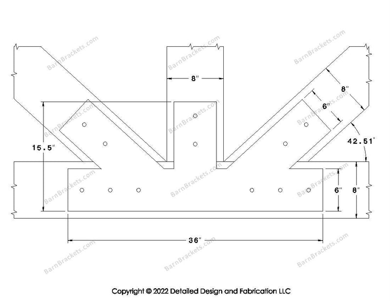 Fan Brackets for 8 inch beams - 6 inch Regular offset bottom joint - Square - Centered style holes - BarnBrackets.com