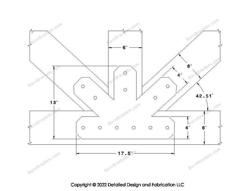 Fan Brackets for 6 inch beams - 4 inch Regular centered joint - Chamfered - Centered style holes - BarnBrackets.com