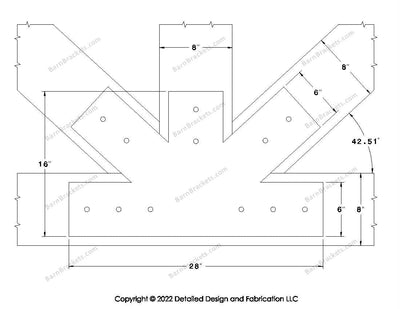 Fan Brackets for 8 inch beams - 6 inch Regular centered joint - Square - Centered style holes - BarnBrackets.com