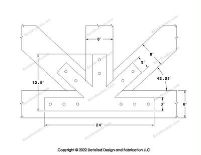 Fan Brackets for 6 inch beams - 3 inch Wide Centered joint - Square - Centered style holes - BarnBrackets.com