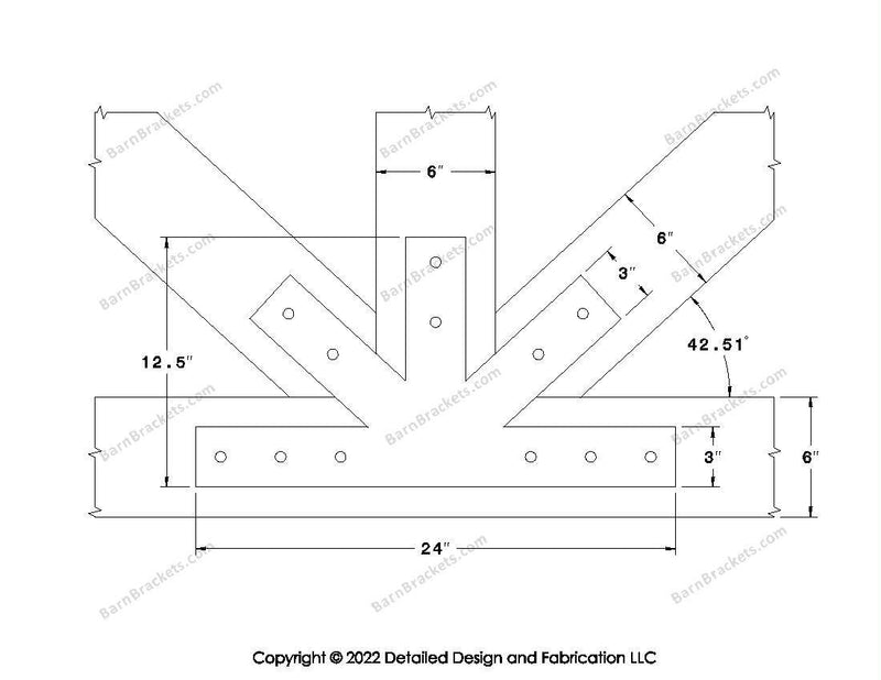 Fan Brackets for 6 inch beams - 3 inch Wide Centered joint - Square - Centered style holes - BarnBrackets.com