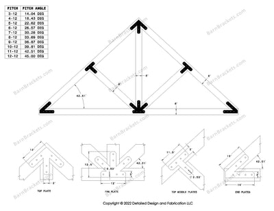 Steel timber truss bracket set for a 11/12 pitched roof.