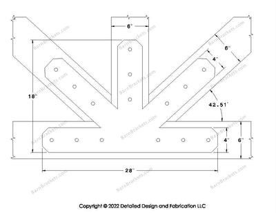 Fan Brackets for 6 inch beams - 4 inch Large centered joint - Chamfered - Centered style holes - BarnBrackets.com