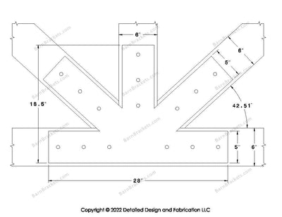 Fan Brackets for 6 inch beams - 5 inch Large centered joint - Square - Centered style holes - BarnBrackets.com