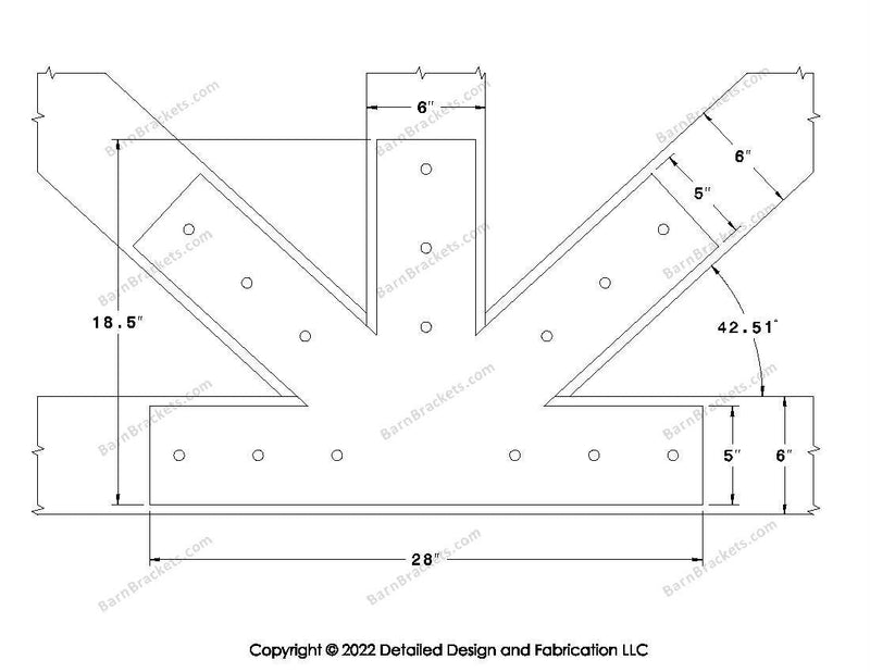 Fan Brackets for 6 inch beams - 5 inch Large centered joint - Square - Centered style holes - BarnBrackets.com