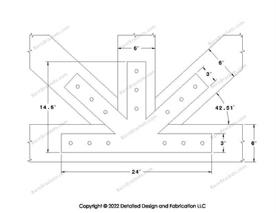 Fan Brackets for 6 inch beams - 3 inch Large centered joint - Square - Centered style holes - BarnBrackets.com