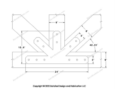 Fan Brackets for 6 inch beams - 3 inch Wide centered joint - Chamfered - Centered style holes - BarnBrackets.com